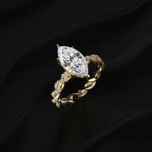 Anillo de compromiso con diamante de corte marquesa cultivado en laboratorio, pavé retorcido, certificado IGI, de color D a F, 2.00 ct central, 0.25 ct laterales, 2.25 ct radiante. - Product Image 6