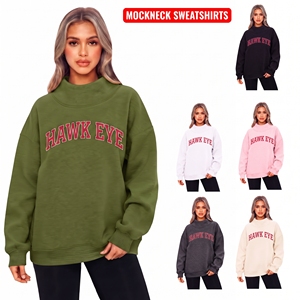 Women's Premium Cotton Fleece <b>Off</b> <b>Shoulder</b> Mock Neck <b>Sweatshirt</b>, Streetwear Screen Print Custom Pullover Top - Product Image 1