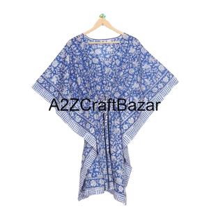 Kaftán Corto Hecho a Mano en India con Estampado Floral, Ecológico, Lavable, Ropa de Dormir Natural, Kimono, Vestido, Cubrebaño Corto para la Playa - Product Image 1