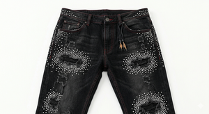 Men's Slim Dark Mid Waist Summer Ripped Denim Jeans Vintage <b>Boot</b> Cut Washed Cotton Lightweight Front Studded Streetwear <b>Pants</b> - Product Image 6