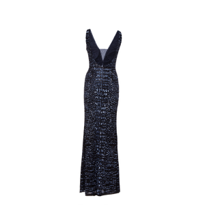 Luxury Black <b>Sequin</b> Deep V Neck | Evening Gown | Women Sleeveless Bodycon Maxi Dress | High Slit Party Wear Elegant Formal Dress - Product Image 2