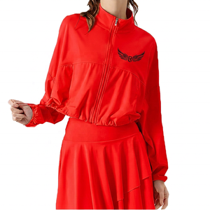 Women's Pink Full Sleeve Zipper <b>Jacket</b> With Logo Embroidery Stand Collar Breathable Polyester - Product Image 4