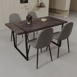 Set da Pranzo Moderno Stile Medievale 59 Pollici, Tavolo Rettangolare in MDF Nero con 4 Sedie per Uso Ristorante - Product Image 3