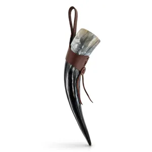 Handmade Buffalo <b>Horn</b> <b>Drinking</b> <b>Horn</b> Polished Animal Style <b>Horn</b> with Leather Strap for Wedding Home Decor Gift - Product Image 2