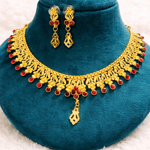 24 Carat Elegant Gold Necklace and <b>Earring</b> Set Vintage Intricate Design for Wedding Engagement Party Brass Jewelry - Product Image 3