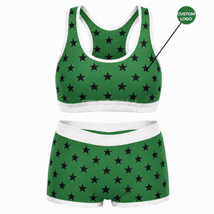 Ensemble de yoga 2 pièces Cosh International Sisterhood Sorority Green Star Print pour femme, haut court dos nageur et short taille haute - Product Image 5