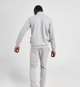 Men's Gray Full Sleeve Tracksuit <b>Set</b> Stand Collar Fleece Casual Wear Autumn Sportswear Solid Color <b>Knitted</b> Fabric - Product Image 2