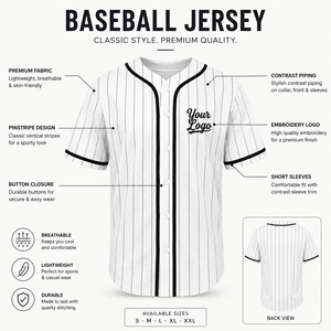 Camiseta de Béisbol Blanca a Rayas para Hombre, Manga Corta, Cierre de Botones, Transpirable, Poliéster, Ropa Deportiva, Corte Regular, Todas las Temporadas - Product Image 3