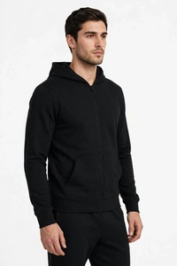 Unisex <b>Black</b> <b>Zip</b> <b>Up</b> <b>Hoodie</b> Oversized Solid Color Hooded Sweatshirt French Terry Casual Autumn Pullover - Product Image 6