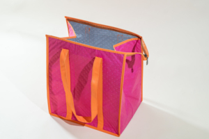 Pink Insulated <b>Cooler</b> Bag with Orange Handles Zipper Closure 20L Non-Woven Fabric Dot Pattern for Picnic Food Storage - Product Image 2