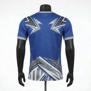 Camiseta de Manga Corta con Cuello Redondo y Estampado Geométrico Azul para Hombre, de Secado Rápido, Tejido de Punto, Corte Ajustado, Estilo Deportivo - Product Image 2