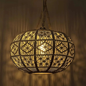 Lámpara Colgante de Macramé de Algodón Hecha a Mano, Redonda, Estilo Boho, Decoración de Iluminación para el Hogar, Bodas, Cafeterías, Suministro al por Mayor - Product Image 4