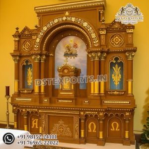Altar de Madera Clásico Católico, Gran Altar Cristiano de Madera para el Hogar, Acabado Antiguo de Alta Demanda, Hecho en EE. UU. - Product Image 4