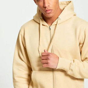Ensemble sweat-shirt à capuche en molleton de coton beige pour homme, fermeture éclair, coupe classique, couleur unie, vêtements décontractés pour l'automne - Product Image 4