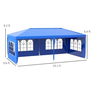 Grande Gazebo Blu 3x6 Metri con Tenda a Baldacchino e 4 Pareti Laterali Rimovibili in PVC per Matrimoni, Picnic ed Eventi all'Aperto in Poliestere - Product Image 3