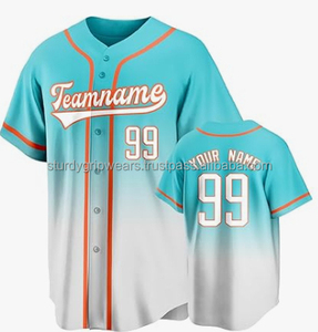 Maillot de baseball personnalisé OEM, col en V, entièrement boutonné, respirant, design cousu, impression par transfert thermique, 100% polyester, couleur personnalisée - Product Image 4