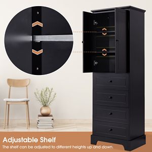 Armadio con Ripiani Regolabili, 2 Ante e 4 Cassetti in MDF con Finitura Verniciata per Bagno o Ufficio - Product Image 4