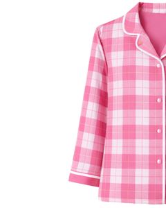 Ensemble de pyjama pour femmes à carreaux rose et blanc, manches longues, boutonné, vêtements de nuit en coton doux, ensemble de deux pièces, ensemble confortable pour se détendre - Product Image 3