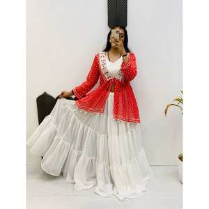 Hermoso Lehenga Choli y Koti de Línea A para Fiestas, Hecho de Tela de Chifón - Product Image 6