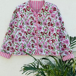 Veste en coton matelassée à fleurs roses, col en V, manches longues, vêtements d'extérieur de printemps, style Prairie Chic pour femmes - Product Image 6