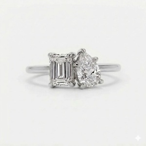 แหวนหมั้น Toi Et Moi ทองคำแท้ 14K มรกต 1 กะรัต และเพชรทรงหยดน้ำ 0.70 กะรัต แหวนสองเม็ด เพชร CVD/HPHT แท้เพาะเลี้ยงในห้องปฏิบัติการ รับรองโดย IGI - Product Image 1