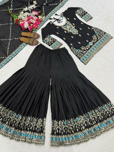 Conjunto de Salwar Kameez de Diseño con Cuello Redondo y Dupatta, en Tela de Seda Pura, Estilo WALIMA / Moda Pakistaní / Especial Festivo, de SIE - Product Image 6