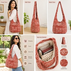 Newest Boho Style Cotton Textile Shoulder Lifestyle <b>Bag</b> With Floral Pattern Medium Size Daily Use Men & Women Travel Accessories - Product Image 3