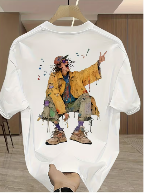 Men s Oversized Street Style T-Shirt Short Sleeve O-Neck Digital Print Back Pattern 100% Cotton Jersey Fabric Men s T Shirt