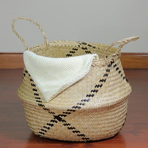 Beige Seagrass Belly <b>Basket</b> with Black Accents and Handles Handmade <b>Storage</b> <b>Basket</b> Wholesale eco-friendly Made in Vietnam - Product Image 3