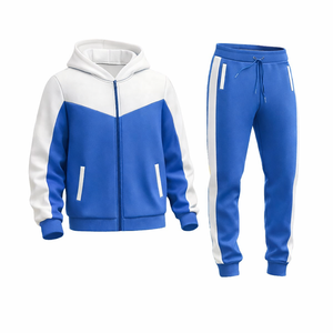Men’s Casual Sports Tracksuit Set Blue <b>White</b> Hoodie Sweatpants Fitness Running Gym Wear OEM Custom Logo - Product Image 1