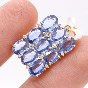 จี้เพชรทรงสี่เหลี่ยมประดับไพลินสีน้ำเงินธรรมชาติรูปไข่ทองคำแท้ 14k ขายส่ง Memoria Jewels - Product Image 3