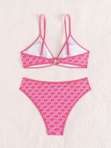 Conjunto de Bikini de 2 Piezas Sexy para Mujer, Estampado Floral Personalizado, Escote Pronunciado, Cintura Alta, Traje de Baño de Verano, Spandex y Poliéster - Product Image 5