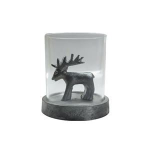Luxury Glass Candle Holder with Silver Deer Sitting Figurine Decorative Tabletop <b>Lantern</b> for Home Decor - Product Image 2