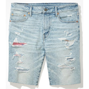 Pantalones Cortos de Mezclilla Sólidos Vintage Personalizados para Hombre, Estilo Urbano de Verano, Tipo Carpintero, Holgados, Doble Rodilla, 100% Algodón, Secado Rápido - Product Image 1