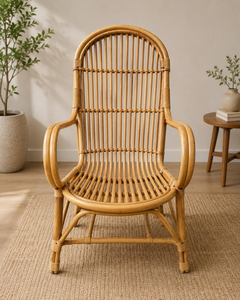 Silla de Mimbre Natural Hecha a Mano, Silla de Lectura Estilo Boho, Mueble Decorativo Tejido con Estilo para Sala de Estar, Dormitorio o Rincón de Lectura - Product Image 6