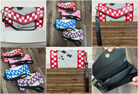 Portefeuille-pochette en cuir de vache véritable tendance 2025 pour femmes, fait à la main, motif à carreaux rouge et blanc, portefeuille en cuir à poils
