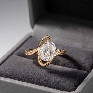 Anillo de banda cruzada con diamante de corte ovalado de 3.01 quilates de estilo único, oro macizo de 14 quilates, regalo de boda sorpresa para parejas - Product Image 5