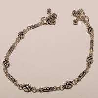 Floral <b>Beaded</b> <b>Anklet</b> -925 Sterling Silver Dainty & Elegant Foot Jewellery Shiny and Heavy Silver Work <b>Anklet</b> for Women and Girl - Product Image 2