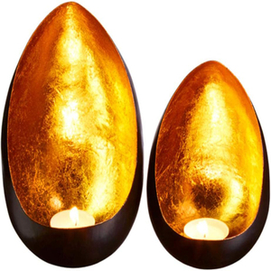 Juego de 2 Portavelas Decorativos Estéticos para Velas de Té, Hechos de Metal con Revestimiento de Lámina Dorada Negra - Product Image 5
