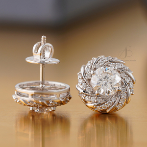 1.90 CT 14K Gold Flower Halo Swirl Lab-Grown Diamond Stud <b>Earrings</b> VVS1 Clarity Good Cut for Wedding or Party - Product Image 2
