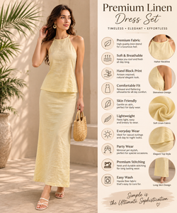New Trendy Cotton Halter Neck Maxi Dress - Casual Summer Sleeveless Yellow Long Gowns for Women Beach & Holiday Fashion Wear - Product Image 3
