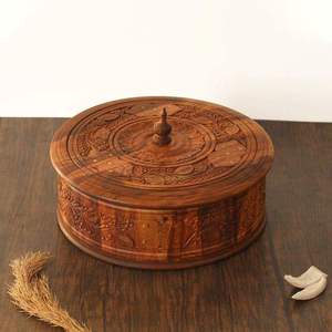 Boîte à Roti en Bois de Mangue Faite à la Main, Durable, avec Poignée en Acier Inoxydable Isolée, Diamètre 20 cm, Conteneur de Rangement pour Cuisine - Product Image 5
