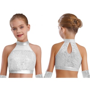 6-16 Kids Girls Dance Performance <b>Crop</b> <b>Top</b> For Stage Shows Parties Contemporary Costumes Ballroom Dancewear Fashion Training - Product Image 2