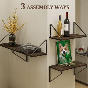 Mensole Galleggianti in Legno Rustico con Supporto in Metallo, Piccola Libreria per Soggiorno, Ufficio, Camera da Letto - Product Image 4