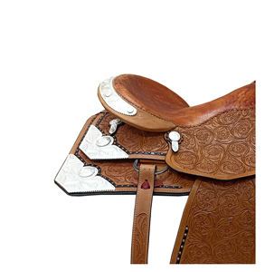 อานม้าหนังแท้สีน้ำตาลย้อมแบบดรัมได พร้อมลายดอกไม้และลายเงิน ขนาด 10/18 นิ้ว สำหรับขี่ม้า - Product Image 2