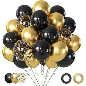 50 Palloncini Neri Metallizzati da 12 Pollici con Coriandoli Dorati per Decorazioni Festa di Compleanno, Laurea e Capodanno - Product Image 1