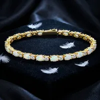 Bracelet tennis géométrique ovale 4*6mm en opale de feu blanche, pierre précieuse tendance plaqué or 14K, cadeau d'anniversaire