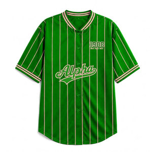 Alfa |   Kapa |   Camiseta de Béisbol a Rayas Verdes para Mujer de Alpha Sorority, Manga Corta, con Botones, Estilo Casual, Camiseta AKA para Mujer - Product Image 1