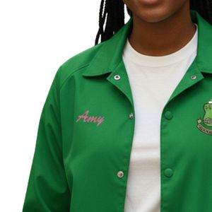 Green Women Snap Front Jacket with Green Embroidered Crest Long Sleeve Casual Lightweight <b>Coach</b> Jacket Comfortable Everyday Wear - Product Image 2