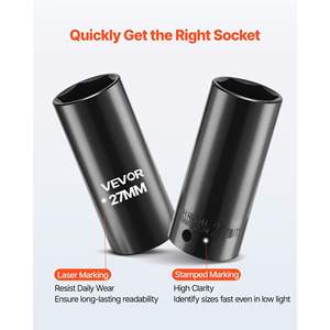 Juego de Llaves de Impacto de 39 Piezas, 1/2 Pulgada, 6 Puntas, Profundas y Superficiales, Tamaños Métricos de 9 a 30 mm, Acero Cr-V, Alta Durabilidad, Marcas de Tamaño Dobles - Product Image 4